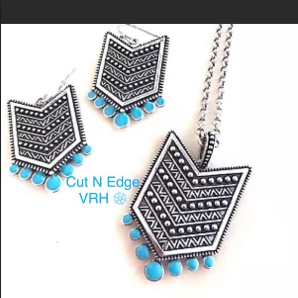 Montana Silversmith R47 Chevron Turquoise set - Picture 1 of 4